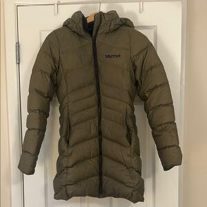 Marmot Long Olive Green Puffer Jacket